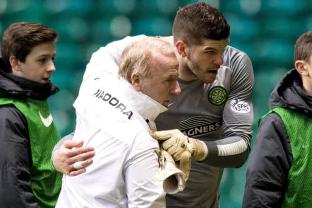 Tommy Craig greets Fraser Forster. Picture: SNS