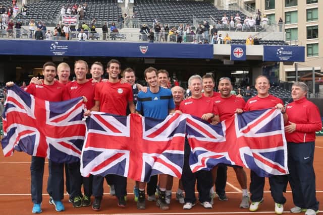 Andy Murray leads the British celebrations in San Diego yesterday. Picture: Getty