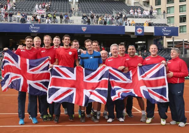Andy Murray leads the British celebrations in San Diego yesterday. Picture: Getty