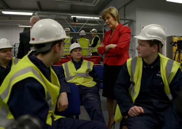 Nicola Sturgeon talks to young people on a construction course at West College, Paisley. Picture: Hemedia