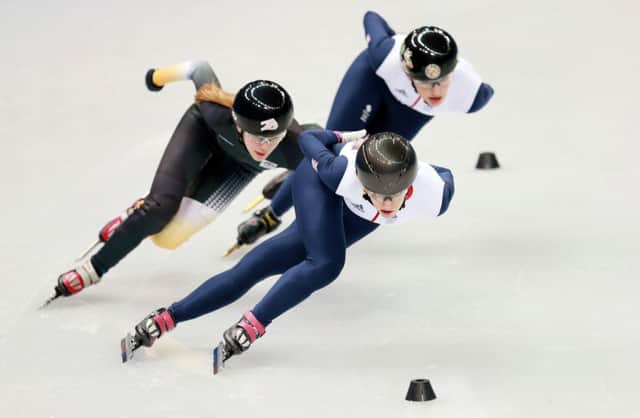 Elise Christie leads the way in a training session while. Picture:  PA