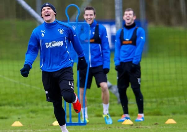 Lee McCulloch has a good laugh during Rangers training session at Murray Park. Picture: SNS