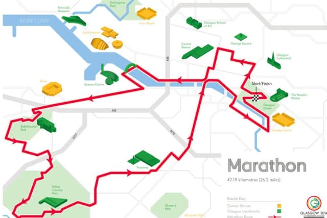 A map of the marathon route for this year's Commonwealth Games in Glasgow. Picture: PA