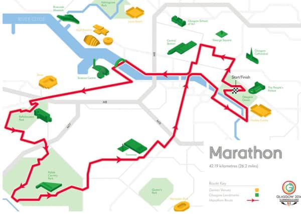 A map of the marathon route for this year's Commonwealth Games in Glasgow. Picture: PA
