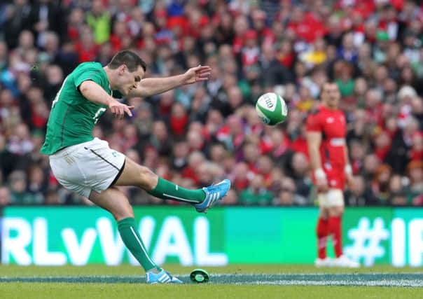 Ireland's Jonny Sexton kicks a penalty during the Six Nations match between Ireland and Wales at the Aviva Stadium in Dublin. Picture: Getty Images