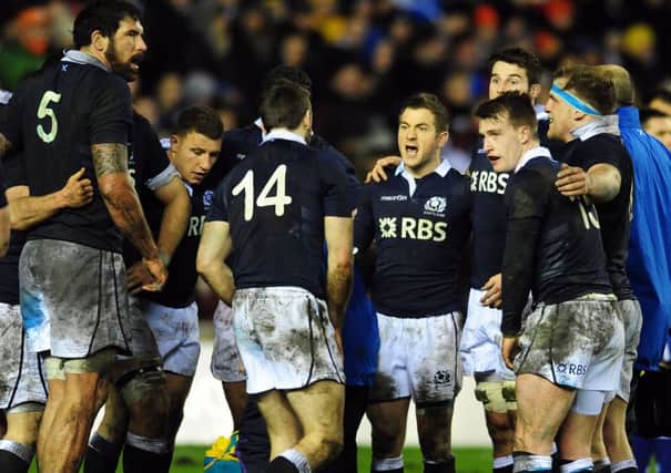 Scotland captain Greig Laidlaw tries in vain to rally his troops. Picture: Ian Rutherford