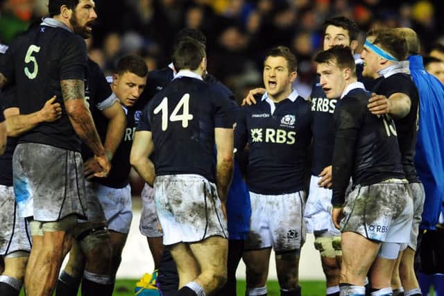 Scotland captain Greig Laidlaw tries in vain to rally his troops. Picture: Ian Rutherford
