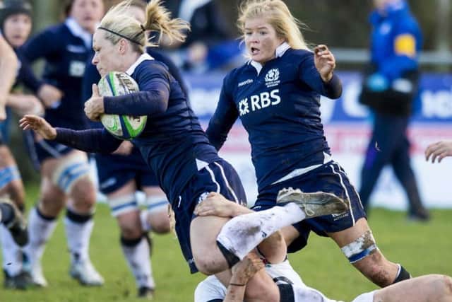 Scotlands Laura Steven is tackled. Picture: SNS