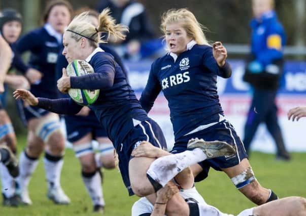 Scotlands Laura Steven is tackled. Picture: SNS