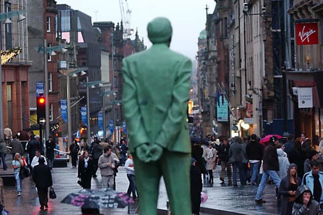 Buchanan Street, watched over by the statue of Donald Dewar, will be turned into a race track. Picture: Robert Perry