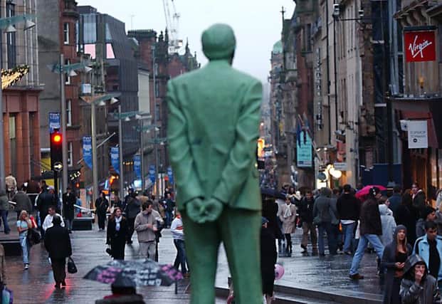 Buchanan Street, watched over by the statue of Donald Dewar, will be turned into a race track. Picture: Robert Perry