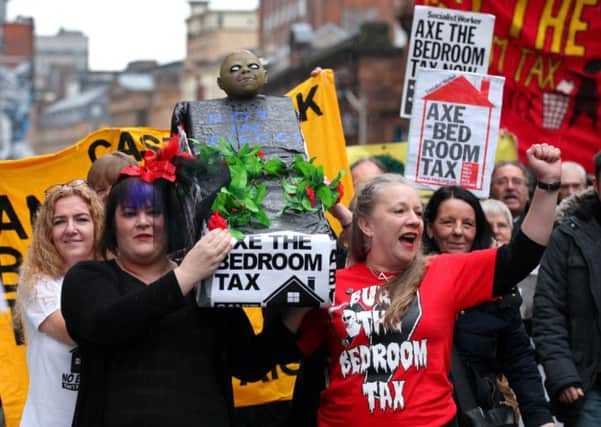 Anti-bedroom tax protestors demonstrate in Glasgow. Picture: Hemedia