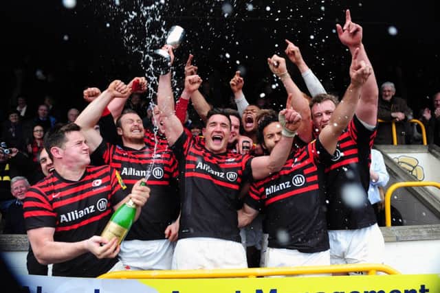 Saracens celebrate after retaining the title last year. Picture: Ian Rutherford