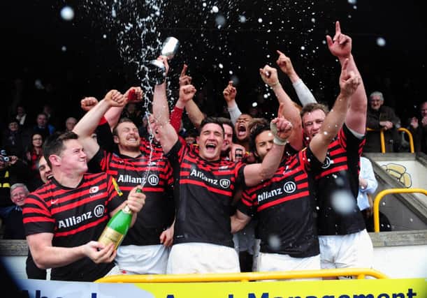 Saracens celebrate after retaining the title last year. Picture: Ian Rutherford