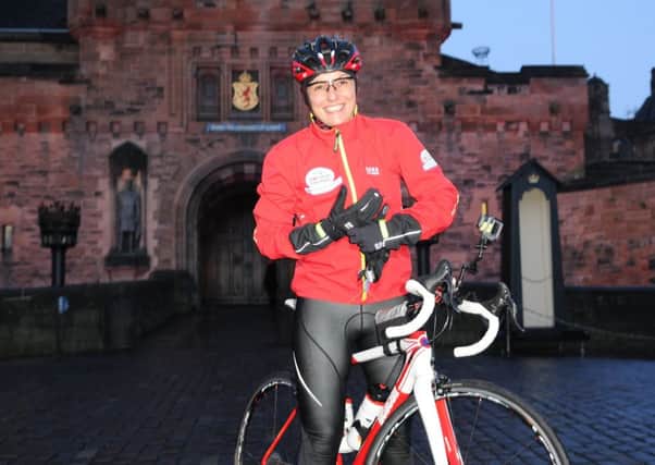 Davina McCall sets off on her BT Sport Relief Challenge from Edinburgh Castle. Picture: Getty