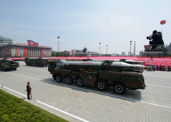 An unidentified North Korean missile is displayed during a military parade. Picture: Getty