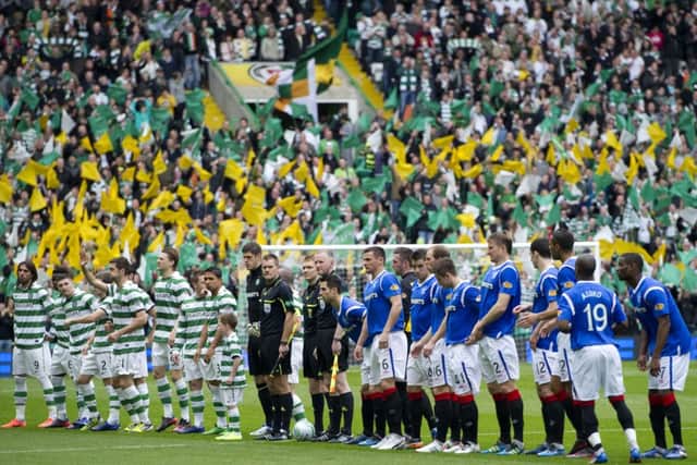 The return of Rangers to the top flight will restore the full tumult of an Old Firm clash, a far cry from the clubs trips to the likes of leafy Brechin, below. Main photograph: Alan Harvey/SNS