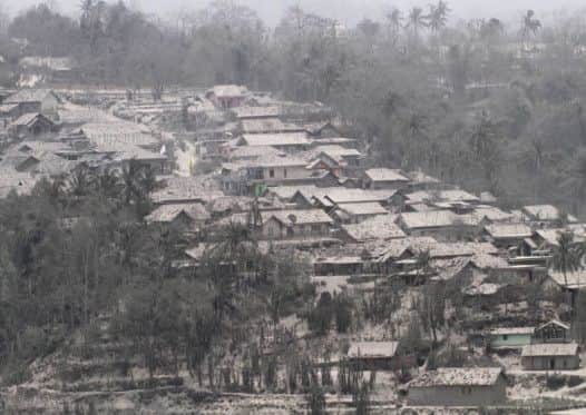 A village covered by ash in Malang, East Java. Picture: AFP