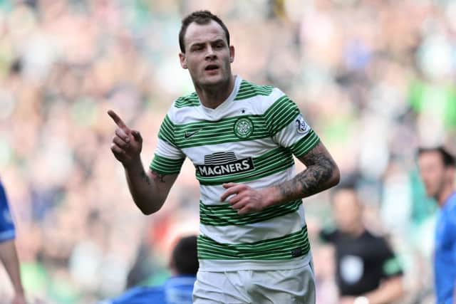 Anthony Stokes celebrates after giving Celtic a 1-0 lead after 16 minutes. Picture: SNS
