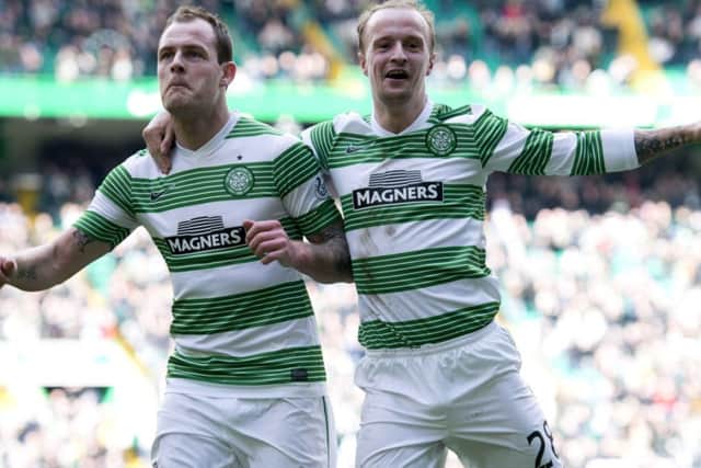 Anthony Stokes (left) is congratulatd by Leigh Griffiths after giving Celtic a 1-0 lead. Picture: SNS