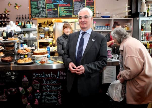 Alistair Darling meets with members of the public at the Piecebox cafe in Polwarth. Picture: Hemedia