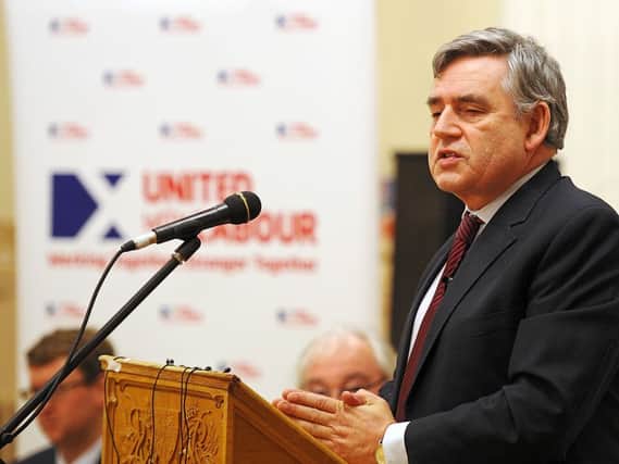 Gordon Brown delivers his speech in Lochgelly. Picture: Neil Doig