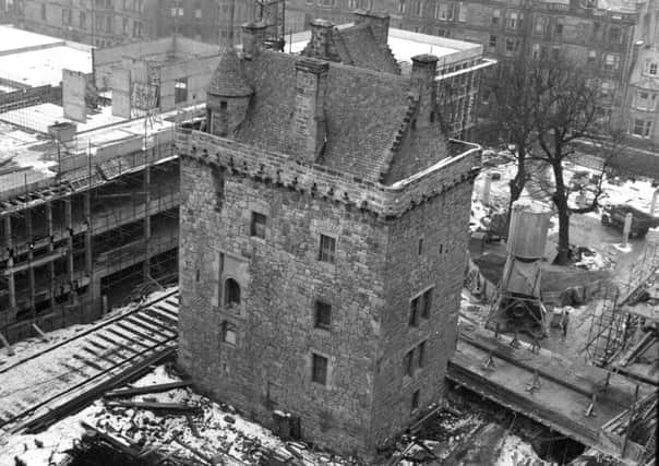 Merchiston Tower amidst the construction of what was then to be Napier Technical College