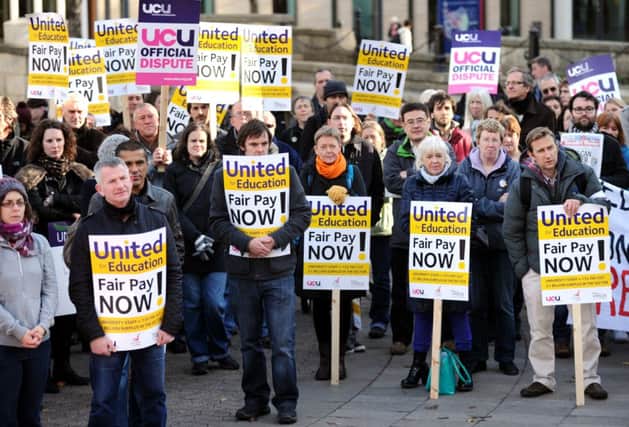 Members of the UCU, UNISON and Unite took strike action in October 2013. Picture: Jane Barlow