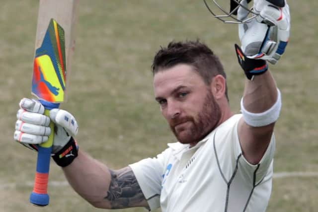 Brendon McCullum acknowledges his impressive 300 against India. Picture: Reuters
