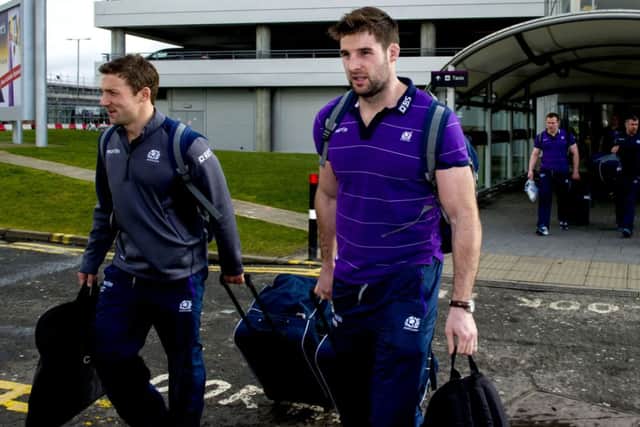 Johnnie Beattie, right, and Chris Cusiter at Edinburgh airport. Picture: SNS/SRU