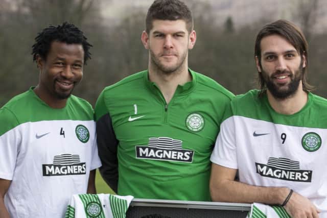 Efe Ambrose, Fraser Forster and Georgios Samaras. Picture: SNS
