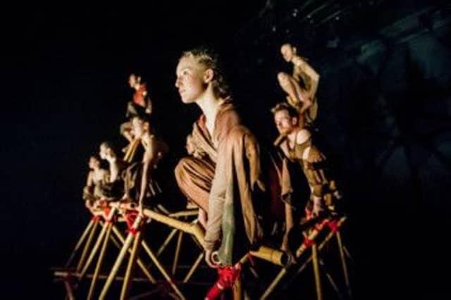 The dancers built a bamboo frame, using it in various ways