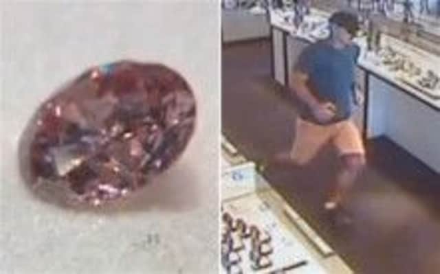 CCTV footage shows the suspect and left, the diamond. Picture: Contributed