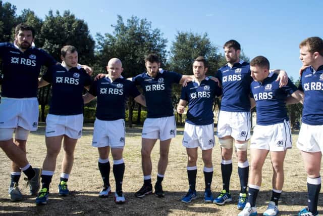 Greig Laidlaw address the troops prior to the crunch match in Italy. Picture: SNS