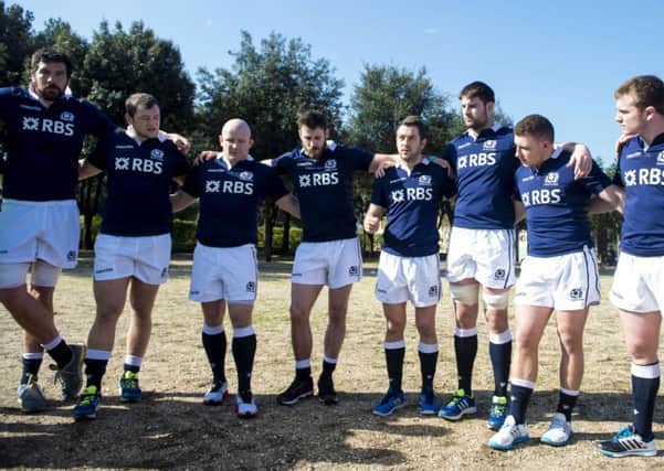 Greig Laidlaw address the troops prior to the crunch match in Italy. Picture: SNS