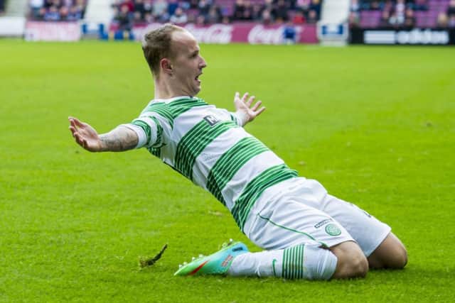Celtic striker Leigh Griffiths celebrates after scoring the opening goal. Picture: SNS