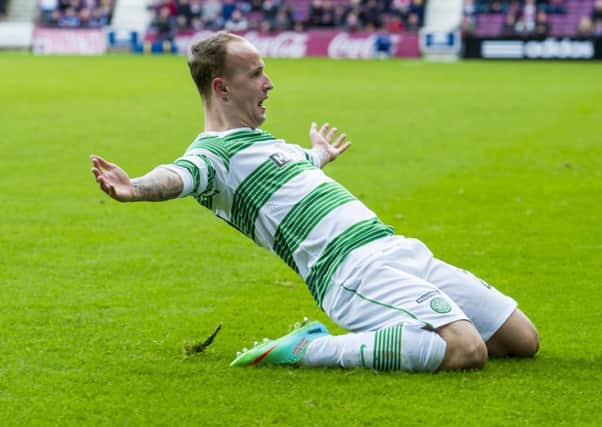 Celtic striker Leigh Griffiths celebrates after scoring the opening goal. Picture: SNS