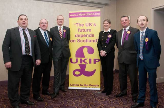 The candidates are, from left to right,  David Coburn, Hugh Hatrick, Otto Inglis, Denise Baykal, Malcolm MacKay and  Kevin Newton