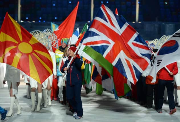 GBs flag bearer, Lizzy Yarnold, enters the Olympic Stadium for the closing ceremony. Picture: Getty