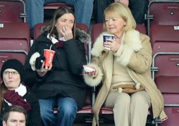 Hearts executive chairman designate Ann Budge (right) took her seat at Tynecastle on Saturday. Picture: SNS