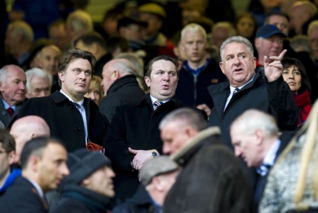 James Easdale (left) and Sandy Easdale (centre) take their places in  alongside Rangers chief executive Graham Wallace