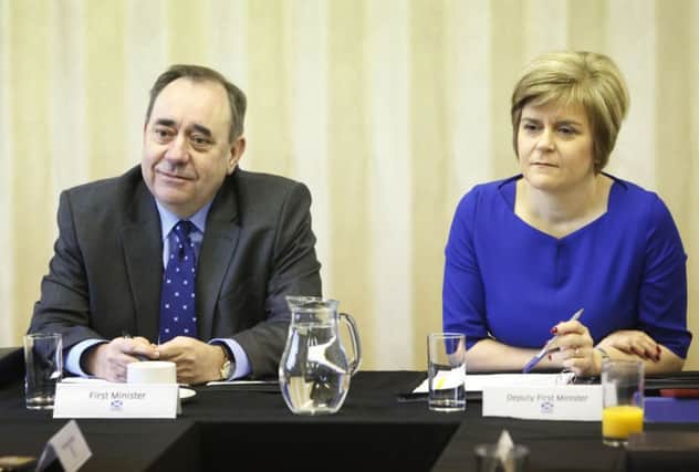 Alex Salmond and Nicola Sturgeon in Portlethen, where the Scottish cabinet is meeting. Picture: PA