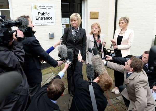 The sister an mother of Corporal Anne-Marie Ellement issue a statement outside the Coroner's Court. Picture: PA