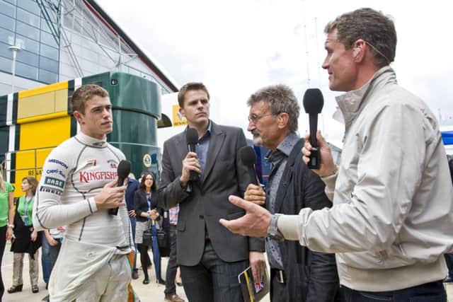 Paul di Resta, left, with David Coulthard, right, and the BBC F1 commentary team. Picture: Ian Georgeson