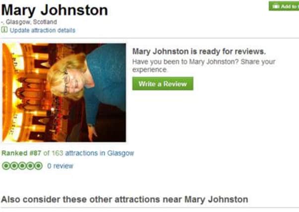 Mary Johnston's Trip Advisor profile. Picture: Contributed