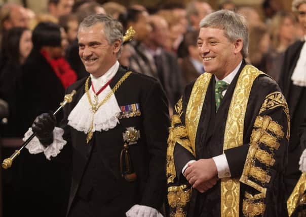 John Bercow, right, with Black Rod at a state opening of parliament. Picture: Getty