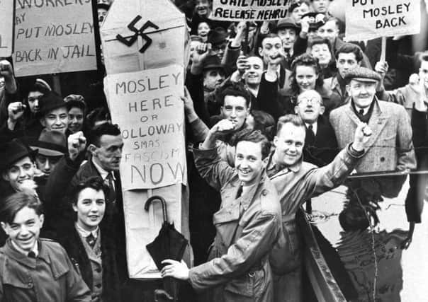 Antifascist protesters target BUF leader Oswald Mosley in 1943 Picture: Getty