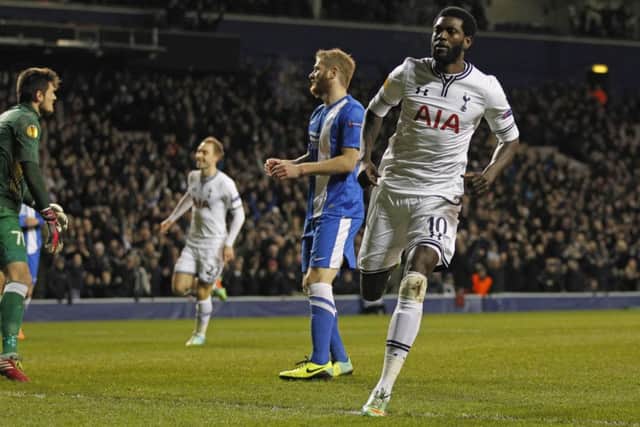 Emmanuel Adebayor celebrates the winning goal. Picture: AFP