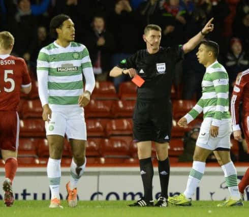 Celtic defender Virgil Van Dijk is sent off against Aberdeen. Picture: SNS