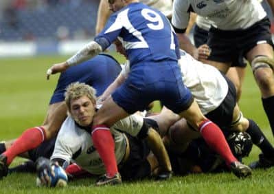 Sean Lamont scores for Scotland at Murrayfield in 2006. Picture: Ian Rutherford